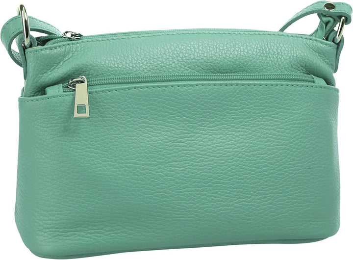 Umhängetasche Echt Leder Damen Made in Italy, Crossbody Bag, Messenger Bag mit Reissverschluss, Schu