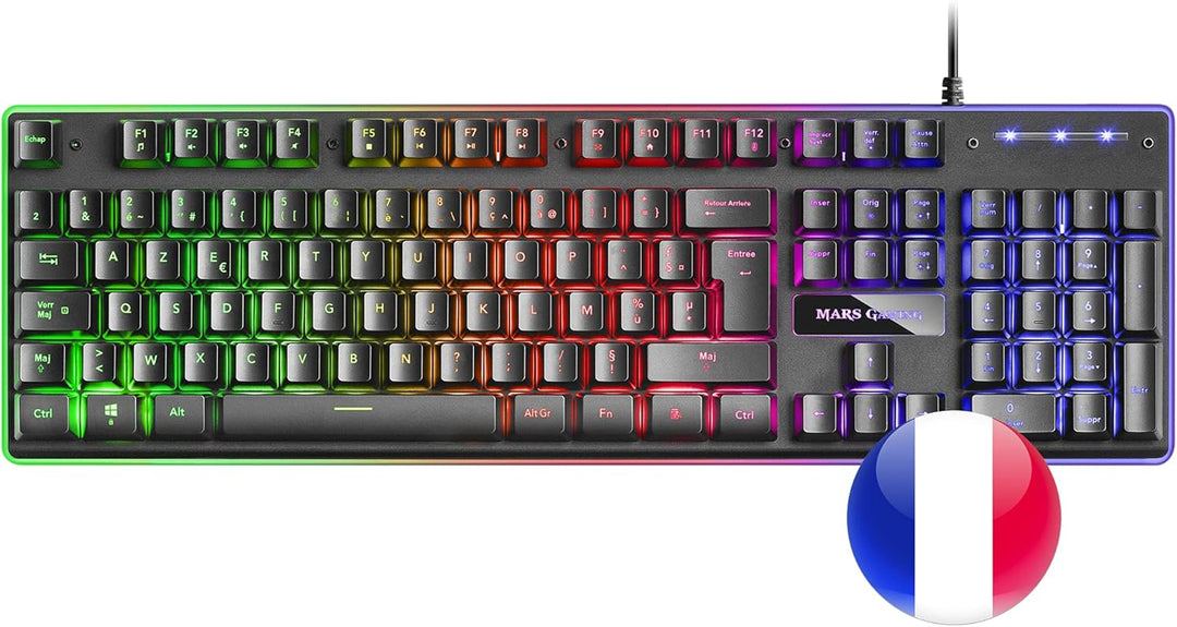 Mars Gaming MCPEXFR, Combo H-Mech Tastatur, Maus, RGB Headset & RGB XXL Mousepad, Französische Sprac