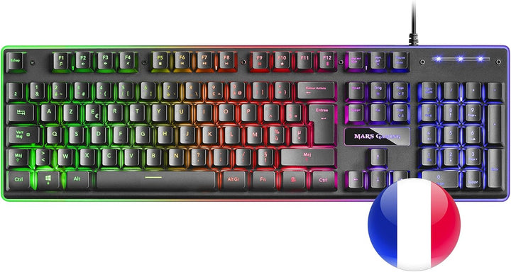 Mars Gaming MCPEXFR, Combo H-Mech Tastatur, Maus, RGB Headset & RGB XXL Mousepad, Französische Sprac