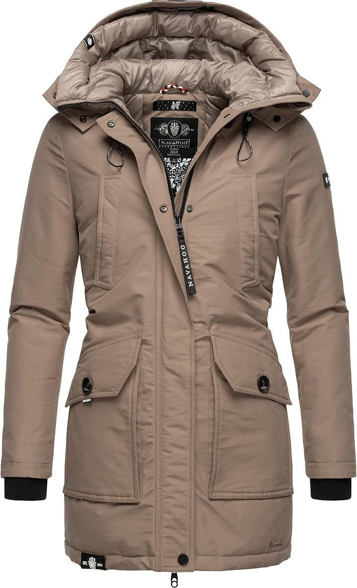 Navahoo Damen Warmer Winter Kurzmantel Blizzardstorm XS-3XL XS Taupe Grey, XS Taupe Grey