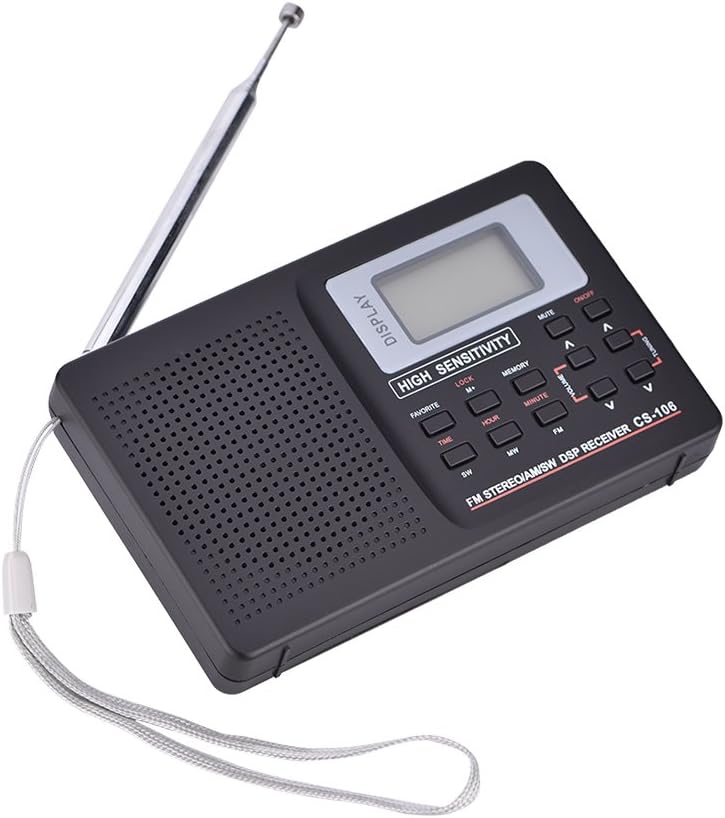 Vollfrequenz-Radioempfänger, UKW/AM/SW/LW/TV Tragbarer Empfangsfunkempfänger mit Uhr und Wecker(10K)