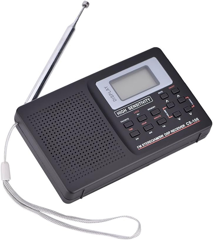 Vollfrequenz-Radioempfänger, UKW/AM/SW/LW/TV Tragbarer Empfangsfunkempfänger mit Uhr und Wecker(10K)