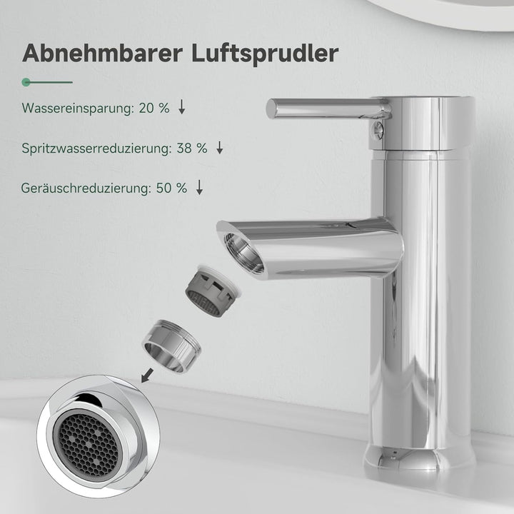 Wasserhahn Bad Chrom, Messing-Waschbecken Armaturen, Einhebelmischer Waschbecken für Bad, Gäste-WC,