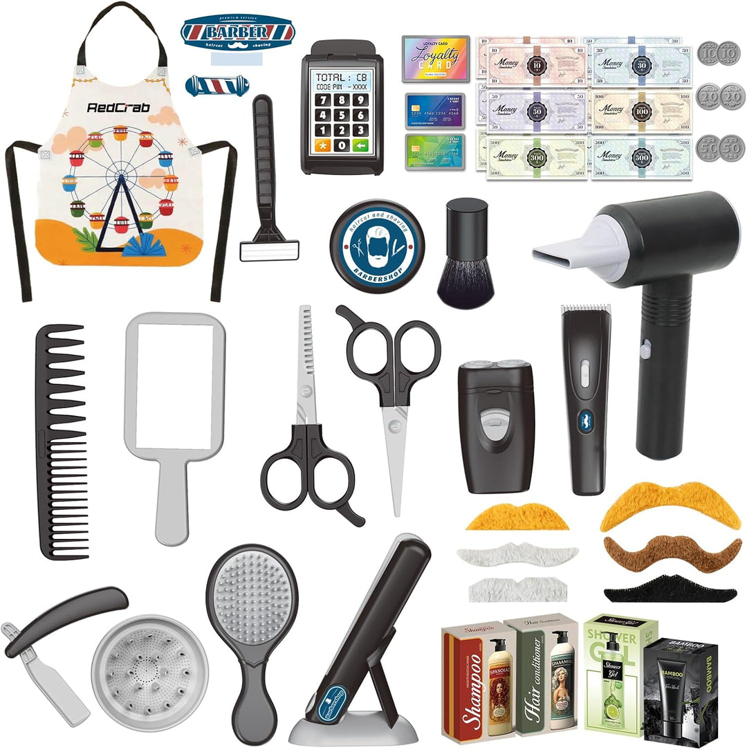 RedCrab Kinder Friseur Set, 50Pcs Salon-Friseur Spielset mit Haartrockner, Rasierspielzeug und Styli