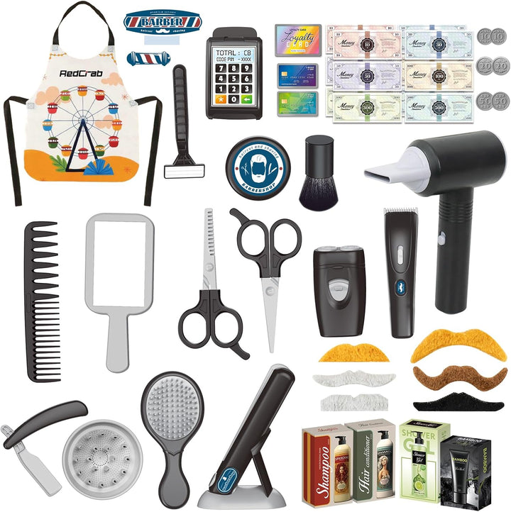 RedCrab Kinder Friseur Set, 50Pcs Salon-Friseur Spielset mit Haartrockner, Rasierspielzeug und Styli