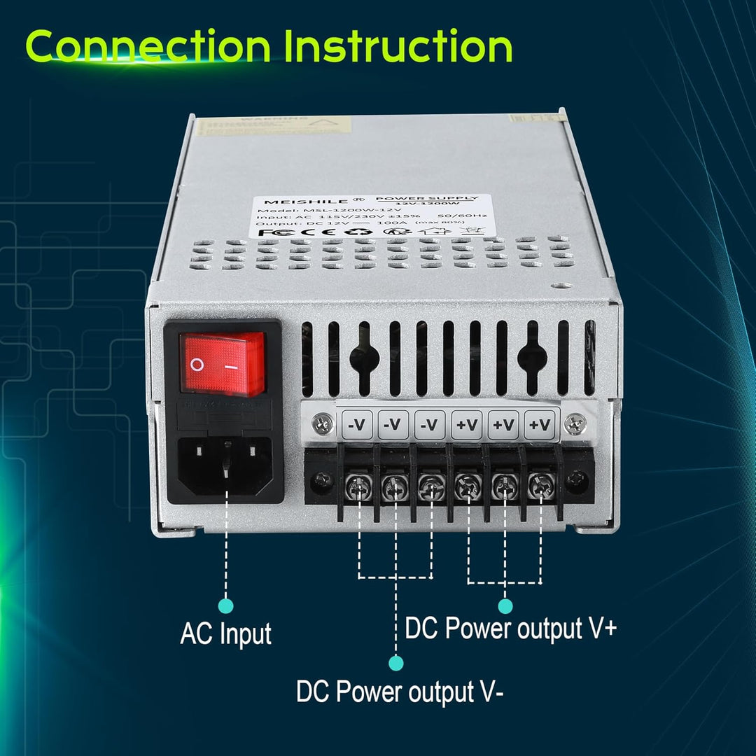 MEISHILE 12V 100A 1200W Netzteil Schaltnetzteile Stromversorgung AC to DC Transformator für LED Lich