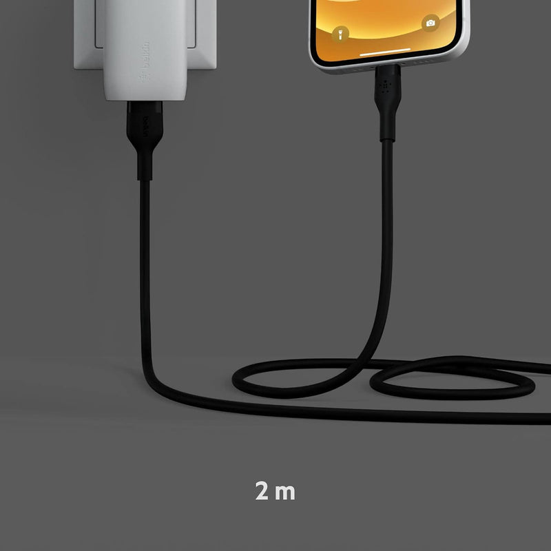 Belkin BoostCharge Flex Silikon-USB-A/Lightning-Kabel, 2 m, MFi-zertifiziertes Ladekabel für iPhone 