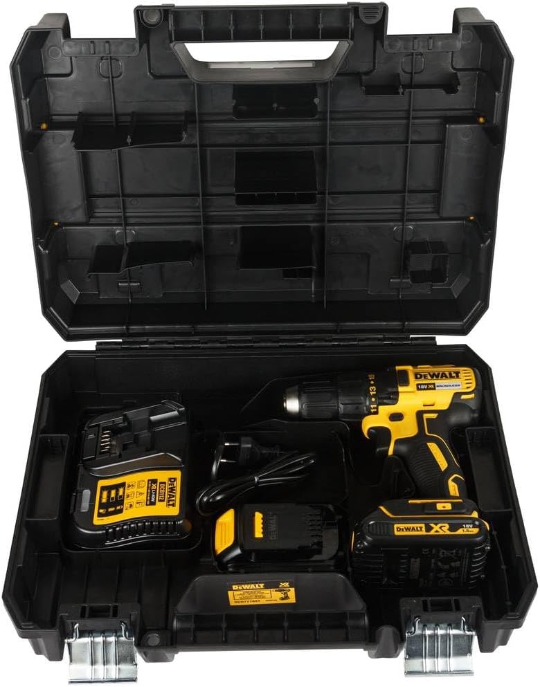 DEWALT Akku-Bohrschrauber (18V, 1.5 Ah, bürstenlos, mit Zwei-Gang-Vollmetallgetriebe, 15 Drehmoments