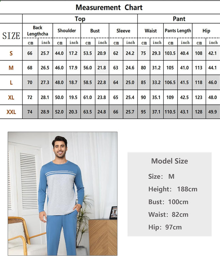 Schlafanzug Herren Lang Pyjama Winter Baumwolle Nachtwäsche Set Männer mit Knöpfen XXL Blau_1, XXL B