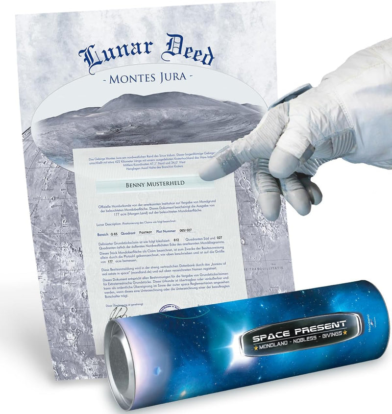 Mondgrundstück Geschenk Space Present | Mond Besitzurkunde mit Wunschname | originelles für Geburtst