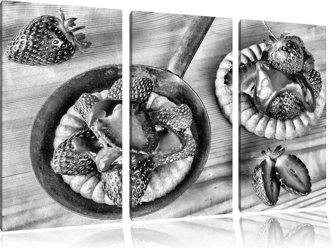 Pixxprint Süsse Erdbeertörtchen als Leinwandbild/Grösse: 3 Teilig (120x80) cm/Wandbild/Kunstdruck/fe