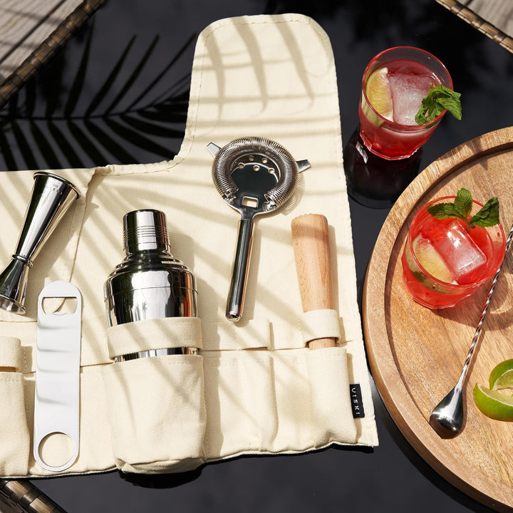 Viski 1090 Reise-Bar-Werkzeug Barzubehör-Sets, Edelstahl, braun, Braun