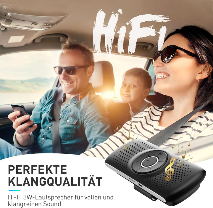 AGPTEK Freisprecheinrichtung für Auto, Bluetooth 5.0, integriertes Mikrofon, mit Clip für GPS, Musik