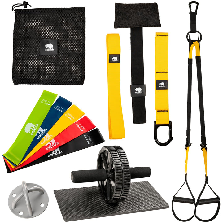 Komplett Set für Suspensionstraining mit schlingentrainer für zuhause (inkl. deckenhalterung), bauch