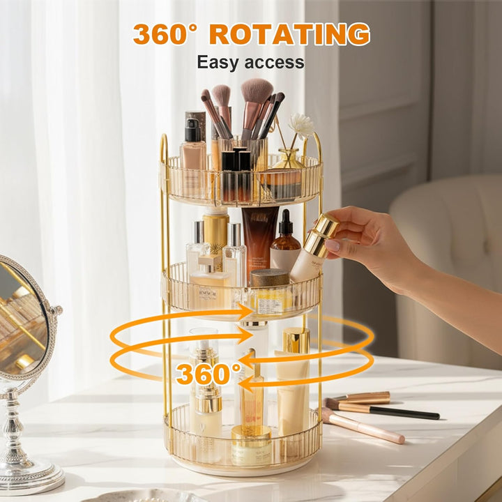 SHANNA Make Up Kosmetik Organizer: 3-stufiger 360° Drehbarer Kosmetik-Parfümständer, Toilettenartike