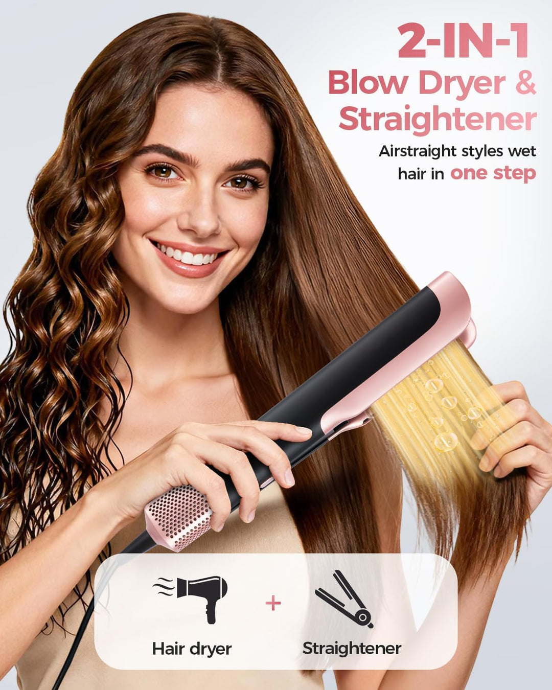Air Haarglätter Föhn 2 In 1 - Nass-zu-Trocken Glätteisen, Keine Hitzeschäden, Keine Heissen Platten,