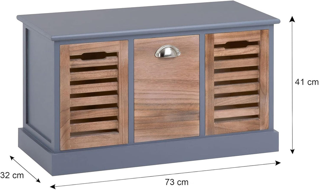 CARO-Möbel Sitzbank TRIENT im Vintage Look grau/Natur Garderobenbank Sitztruhe mit 3 Schubkästen, Sh