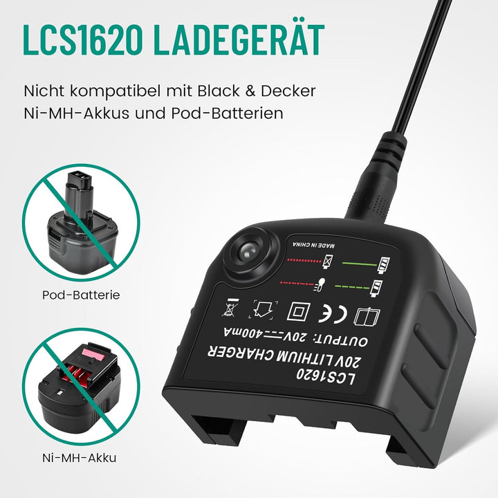 18V/20V Ladegerät Kompatibel mit Black & Decker, ASUNCELL Akku Schnellladegerat für Black & Decker B
