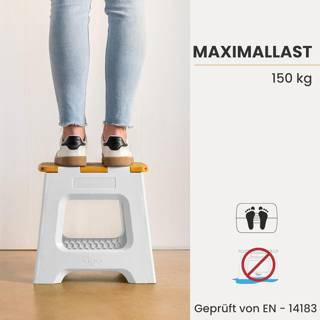 Vigar Kompakte Tritthocker Klappbar für Erwachsene, 32 cm, Klapphocker Faltbar 150 kg rutschfest, Le