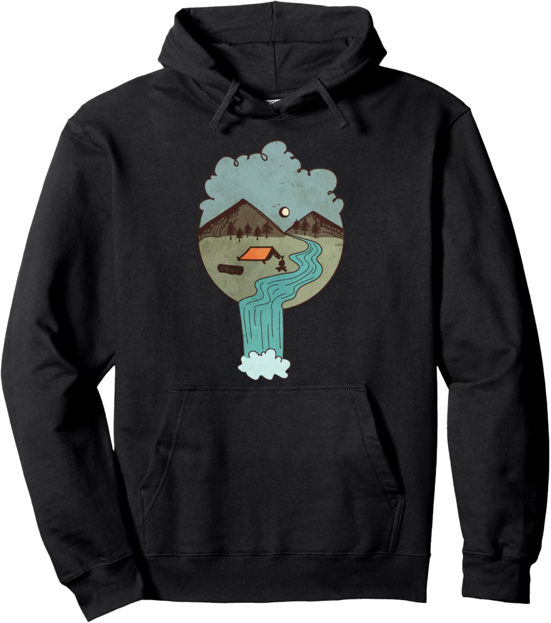 Landschaft Design Fluss Zelt Berge Wasserfall Natur Pullover Hoodie