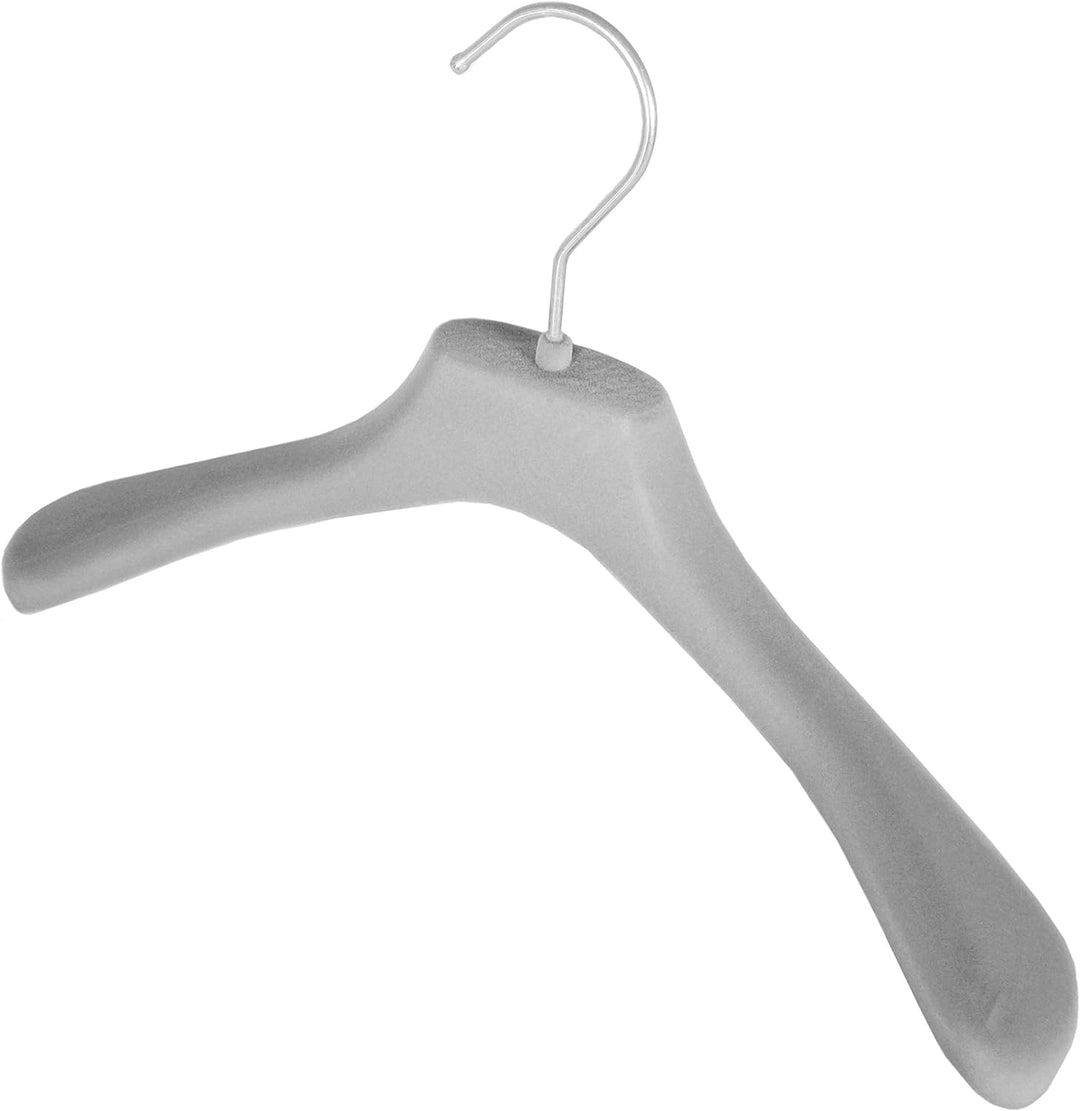 Kleiderbuegelshop24 Sonderposten ! Samtbügel mit DRUCKSTELLEN für Jacken, 42 cm, grau, NEU, 10 Stück