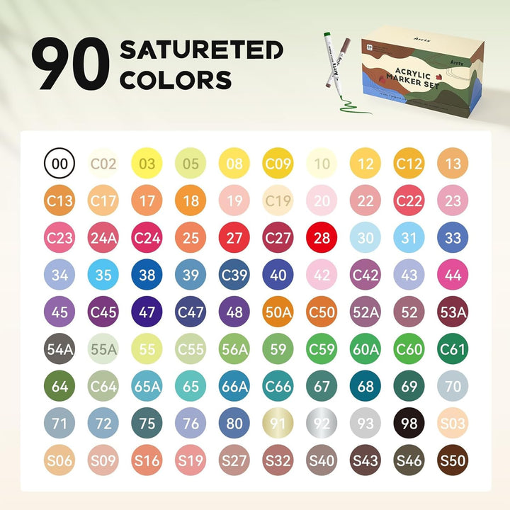 Arrtx Acrylstifte für Steine wasserfest, 90 Farben Acrylstifte Marker Pinsel Spitze, Stifte Steine B