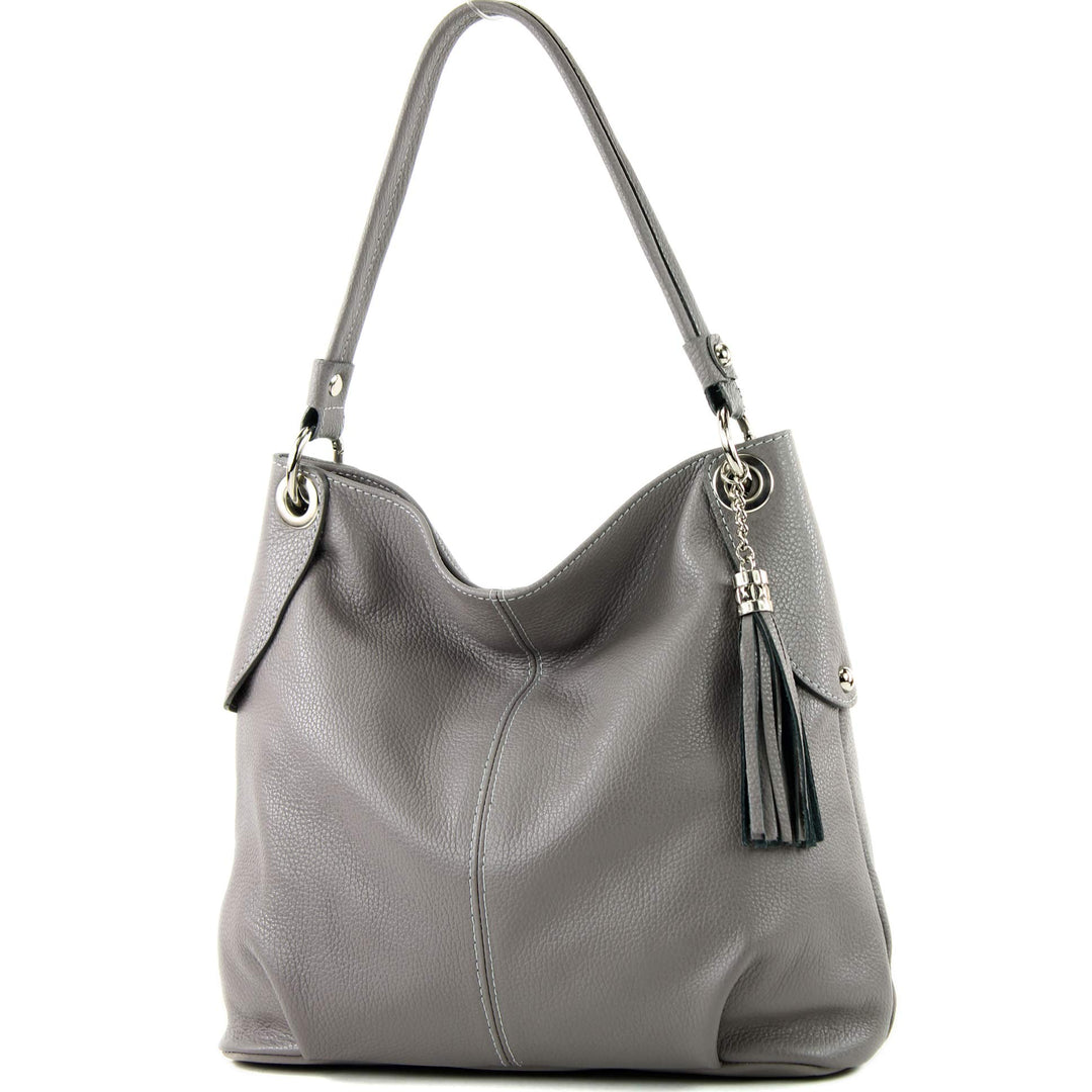 modamoda de T185 Damen Leder Schultertasche, handmade in Italy Quarzgrau, Quarzgrau