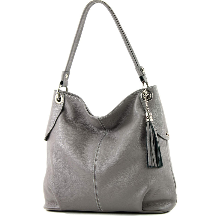 modamoda de T185 Damen Leder Schultertasche, handmade in Italy Quarzgrau, Quarzgrau