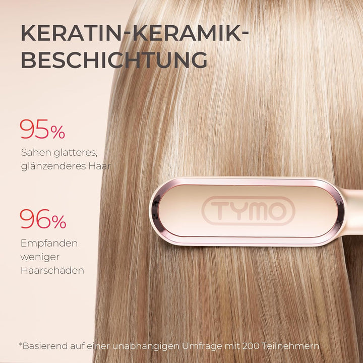 TYMO Glättbürste, Haarglättungsbürste, Schnelles Aufheizen, 5 Heizstufen, Automatische Abschaltung,