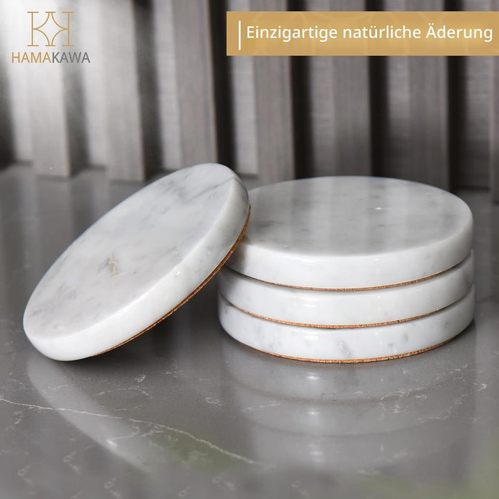 Echte Naturmarmor Untersetzer 4er Set, Carrara Weisser Kalkstein Untersetzer 10cm, Moderner Runder S