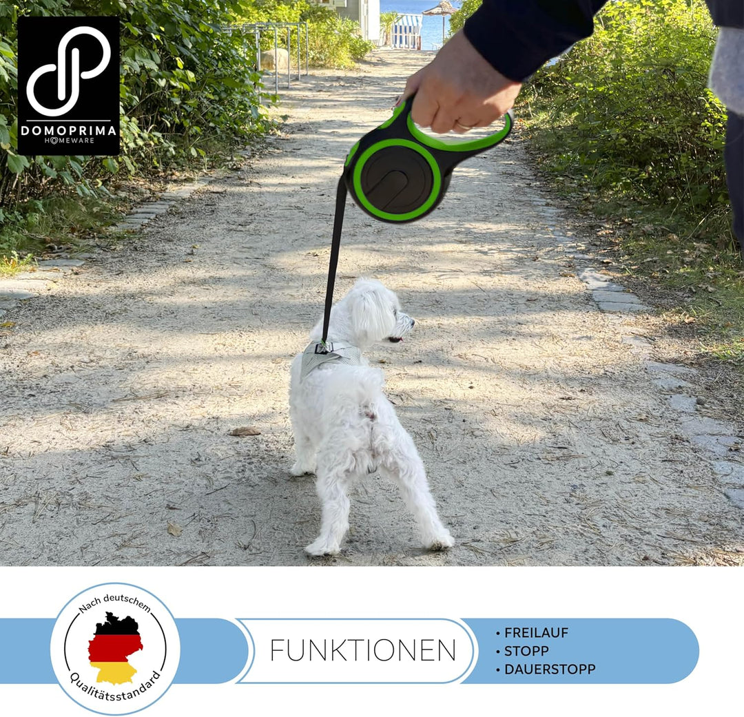 DOMOPRIMA Rollleine für Hunde, in 3 Grössen (S,M,L) und 4 Farben (grau, blau, grün, pink) -Robuste u