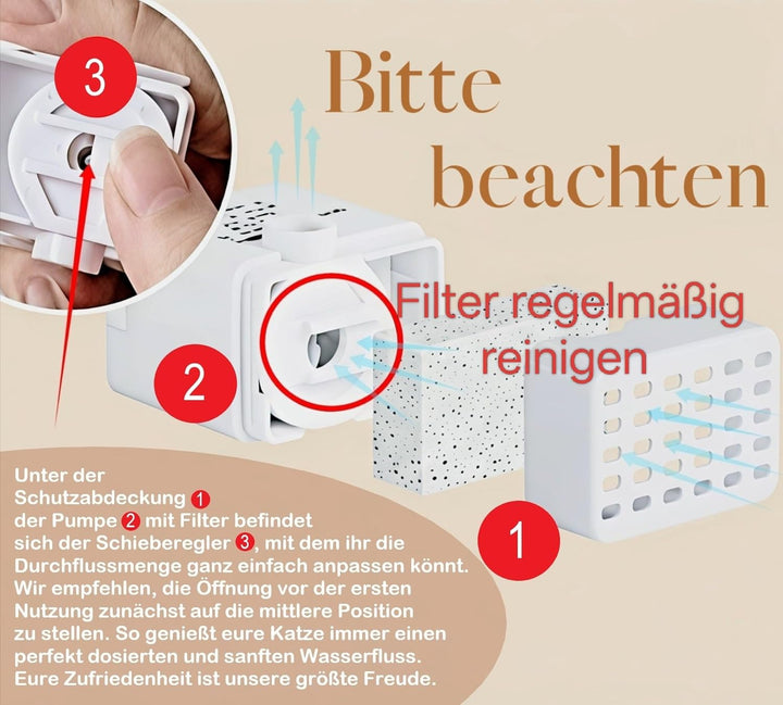 Katzenbrunnen Keramik Set mit Futternapf & 3-Fach Wasserfiltersystem – 1,3L Wasserspender mit Modern