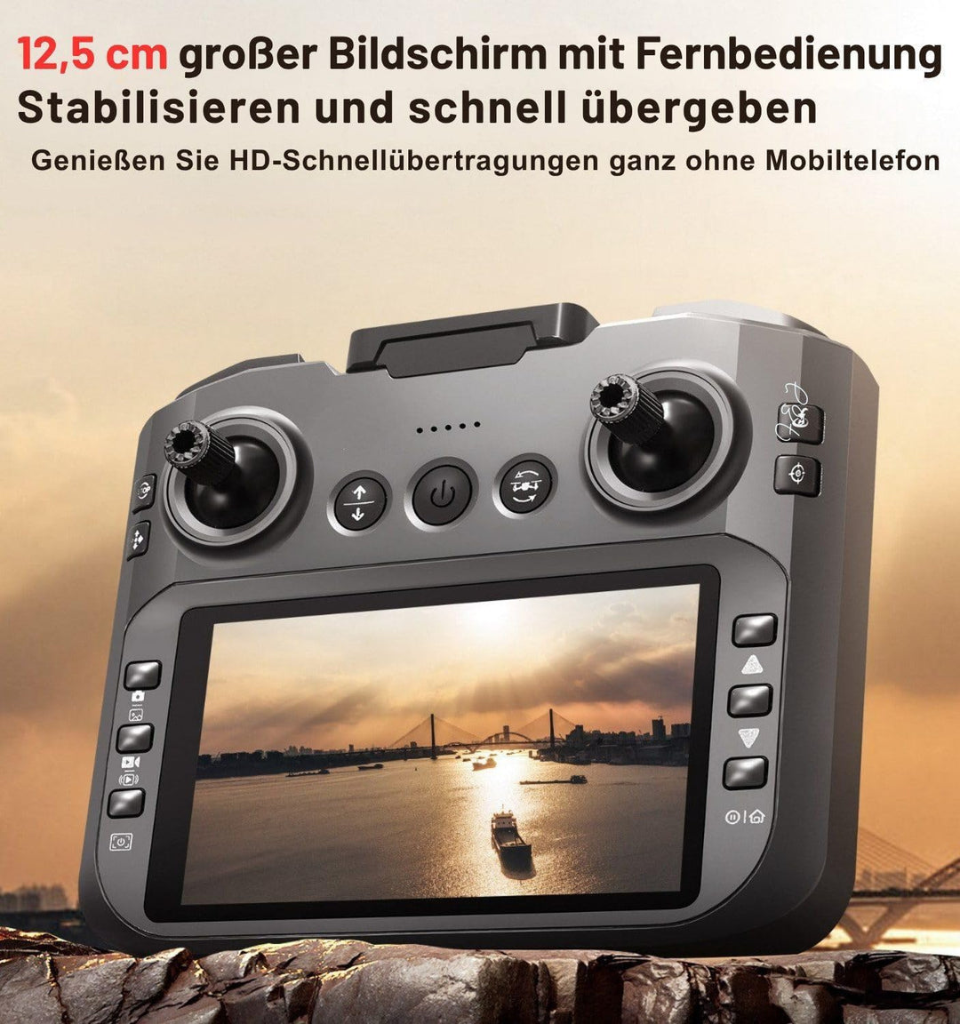 RC-Quadrocopter, (Drohne mit 12,5-cm HD-Display-Fernsteuerung, komplett geschütztem Propellerdesign)