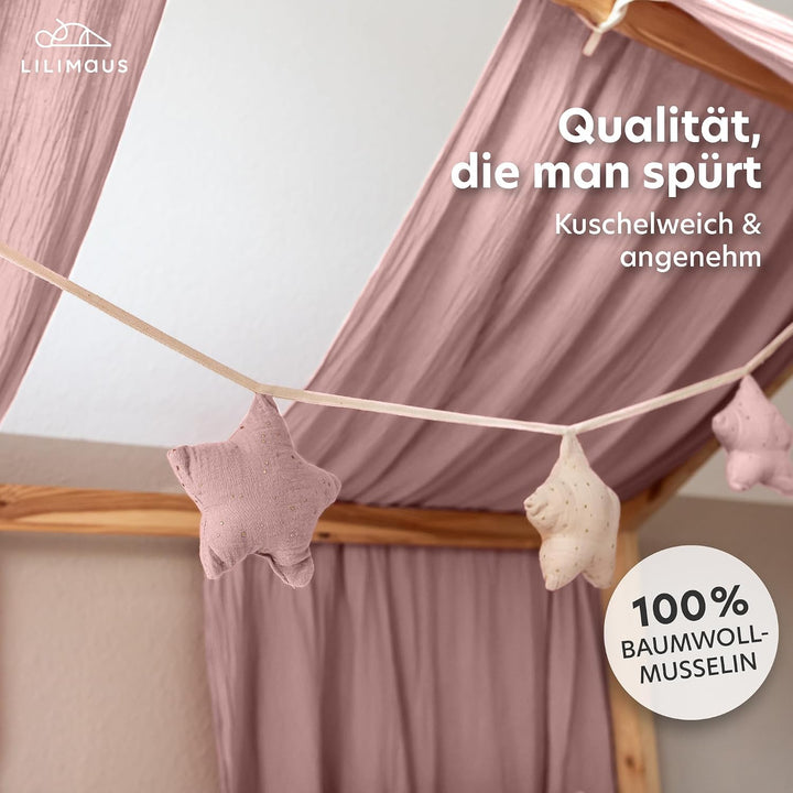 LILIMAUS Sternen Wimpelkette Stoff - Mit Goldapplikation in 12 Farben - 100% Baumwolle Handmade - Mu
