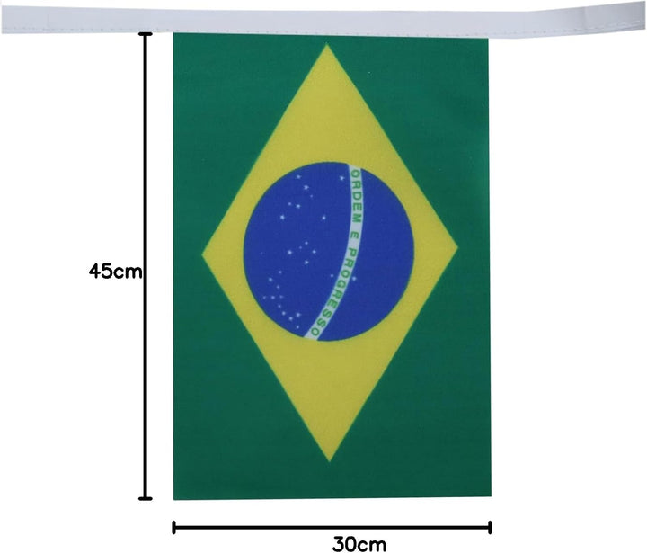 AZ FLAG FAHNENKETTE BRASILIEN 12 Meter mit 20 flaggen 45x30cm- BRASILIANISCHE Girlande Flaggenkette