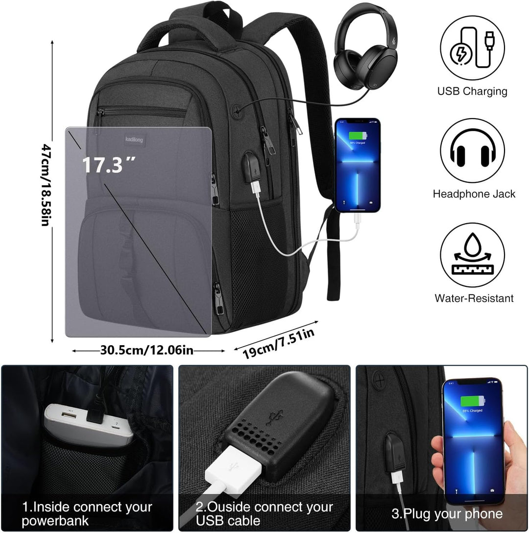 kadilong Laptop Rucksack Herren für Uni Arbeit Studium Arbeit,Schulrucksack Jungen Teenager 17.3 Zol