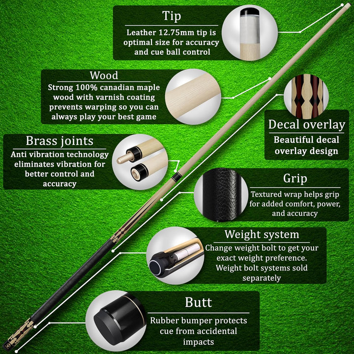 Pool Cue Stick 100% Canadian Maple Wood. Professional Billiard Pool Cue Stick with Hard Case and Joi
