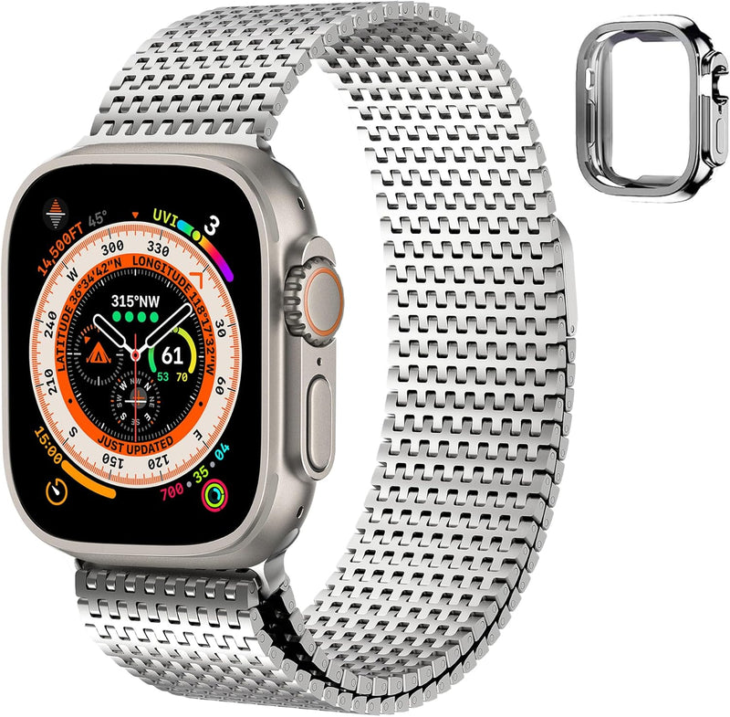 Fullmosa Kompatibel mit Apple Watch Series Ultra2/ Ultra Armband 49mm mit Hülle, Magnetisch Edelstah