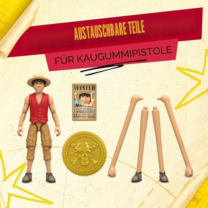 One Piece Actionfigur Monkey D. Ruffy, 15 cm, mit 6 Zubehörteilen, enthält austauschbare Arme und Be