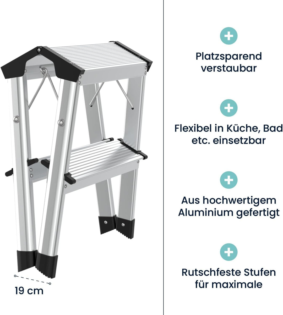 flexilife Tritthocker - Tritt Hocker Aluminium - Tritthocker klappbar - Hocker klappbar bis 150 kg b