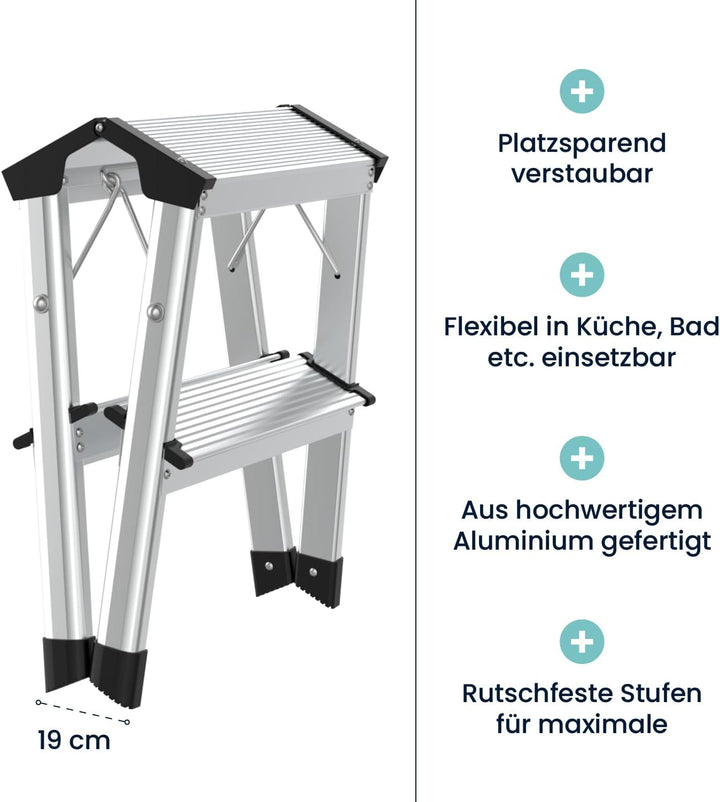 flexilife Tritthocker - Tritt Hocker Aluminium - Tritthocker klappbar - Hocker klappbar bis 150 kg b