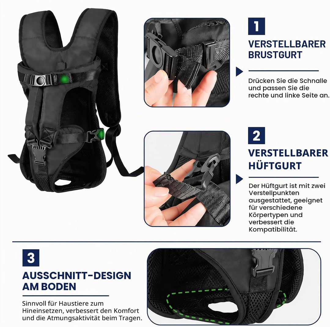Hunderucksack bis 10kg, Verstellbarer Frontträger für Welpen &amp; kleine Hunde, Atmungsaktive Sicherhei