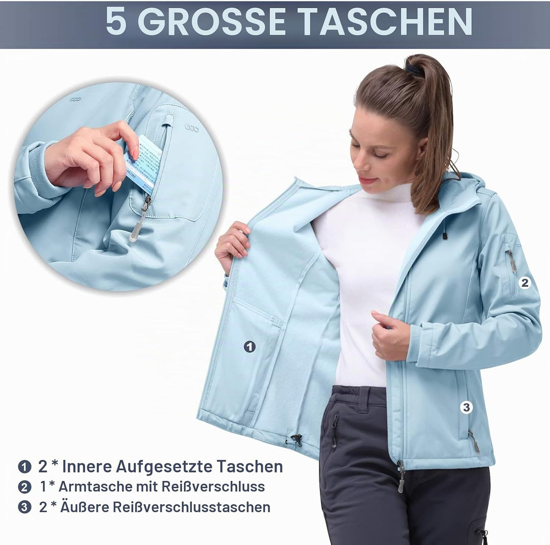 33,000ft Softshelljacke Damen Wasserdichte Atmungsaktive Warme Winterjacke Fleece Übergangsjacke Win