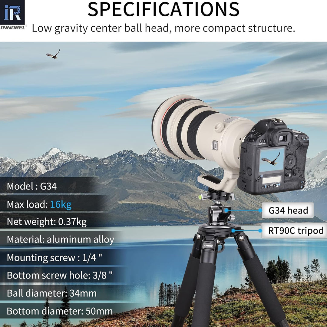 INNOREL G34 Low Profile Stativ-Kugelkopf Doppelter Panorama-Metall-Kamerastativ-Kugelkopf mit 1/4" A