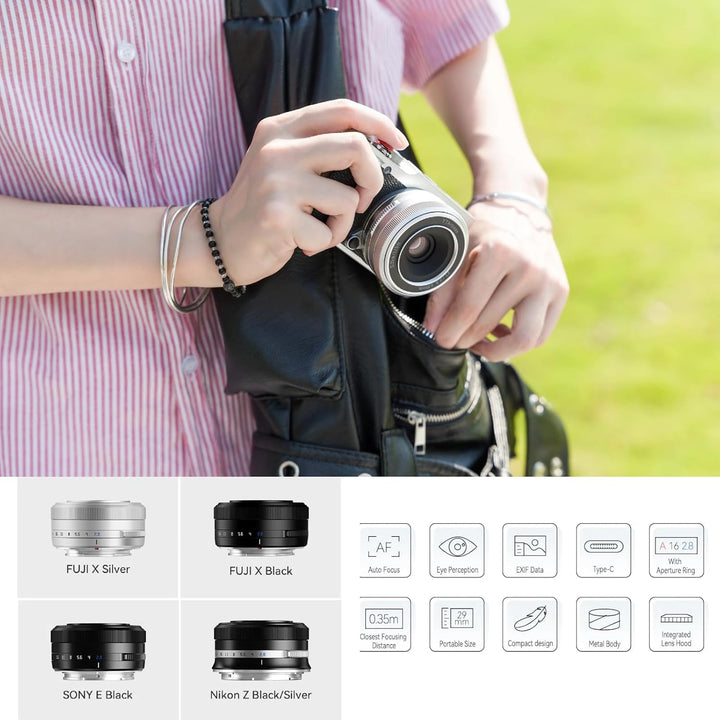 TTArtisan 27mm f2.8 Autofokus kompatibel mit Fuji X Mount Silber/Silver inkl TTArtisan Mini LED Ligh