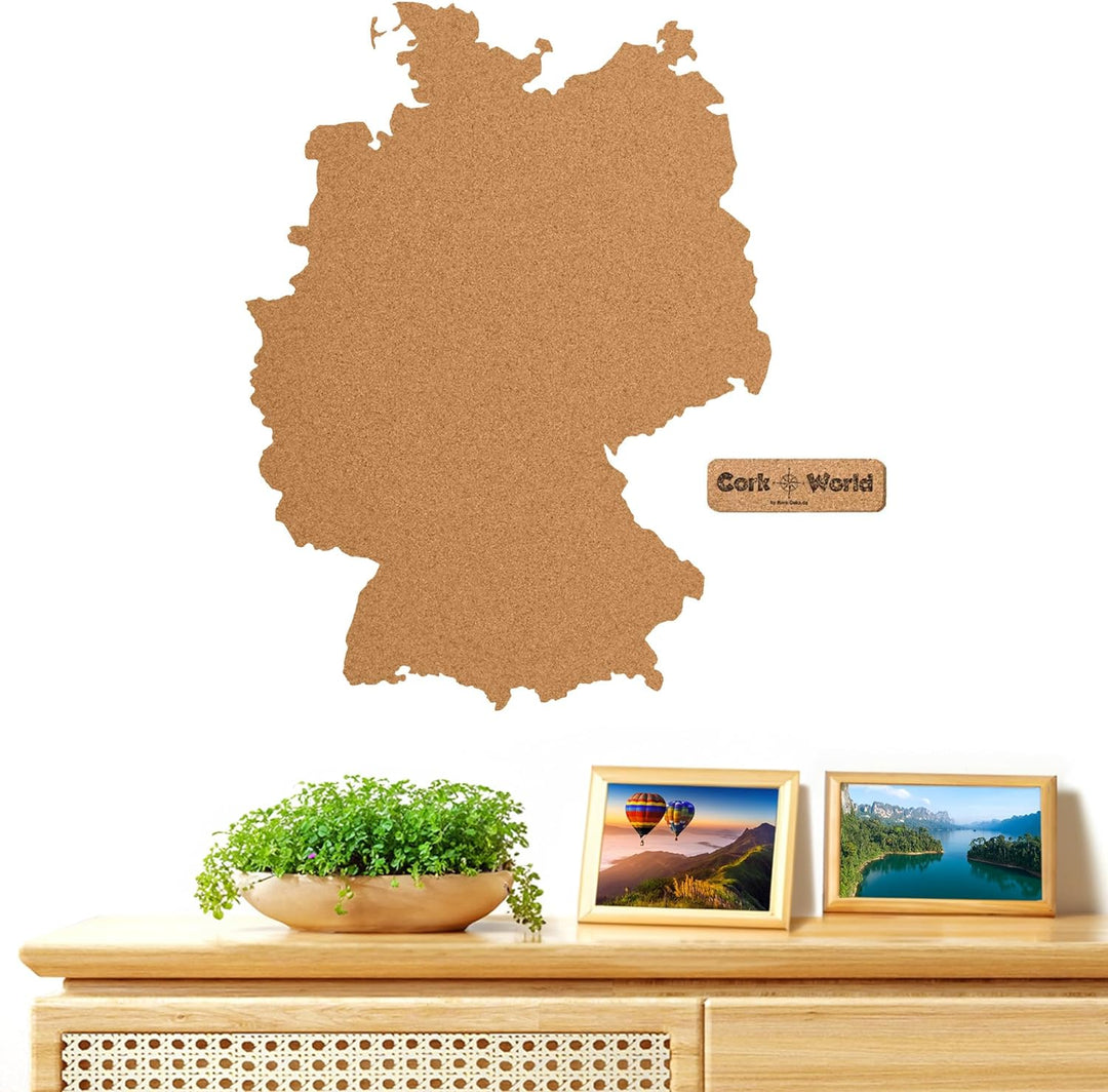 Deutschland als Pinnwand aus Kork XXL 70x50 cm | Umrisse Deutschland zum Pinnen und als Wanddeko | T