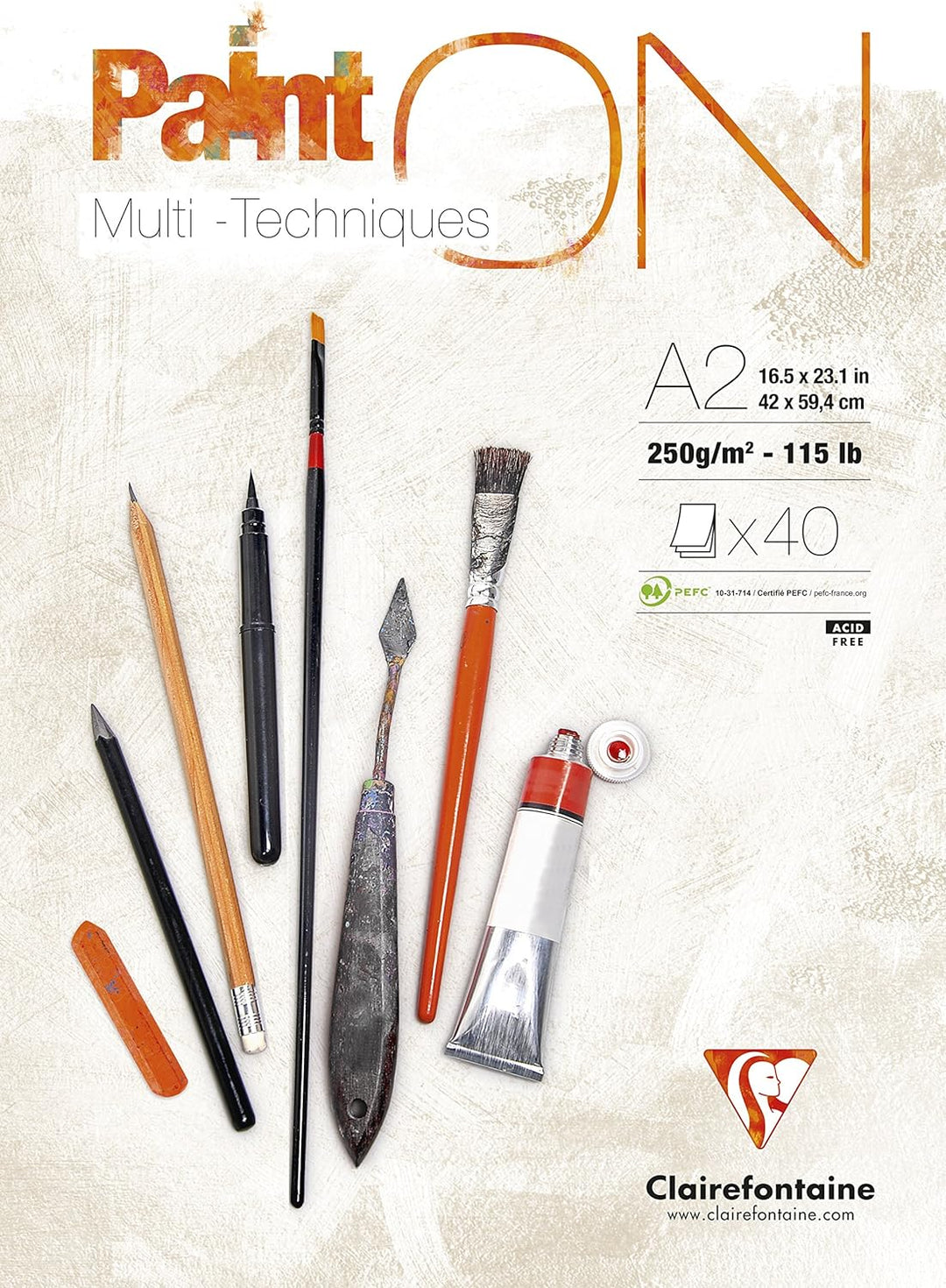 Clairefontaine 96535C PaintOn Block (250 g, 100% extra weisses Zellulosepapier mit leichter Körnung,