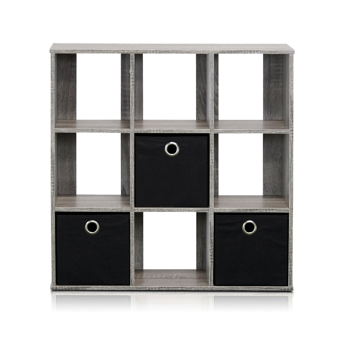 Furinno Simplistic Organizer/Regal mit 9 Fächern und 3 Einschüben, holz, Grau/schwarz, 20.07 x 67.82