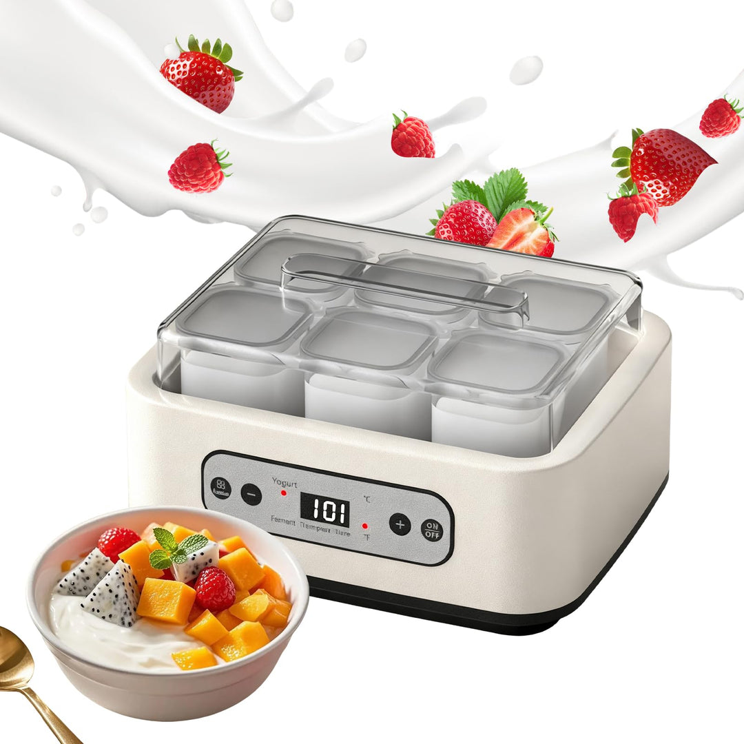 Joghurtbereiter mit 6 Glasbechern à 250 ml, Aartner Joghurt Maker Einstellbare Temperatur und Zeit,