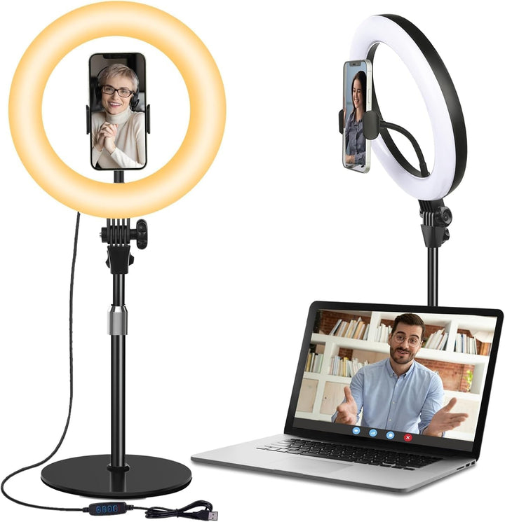 Ringlicht mit Stativ,Ring Light Tisch Selfie Licht Ringleuchte Lichtring,10.5 Zoll 3 Lichtfarben 10